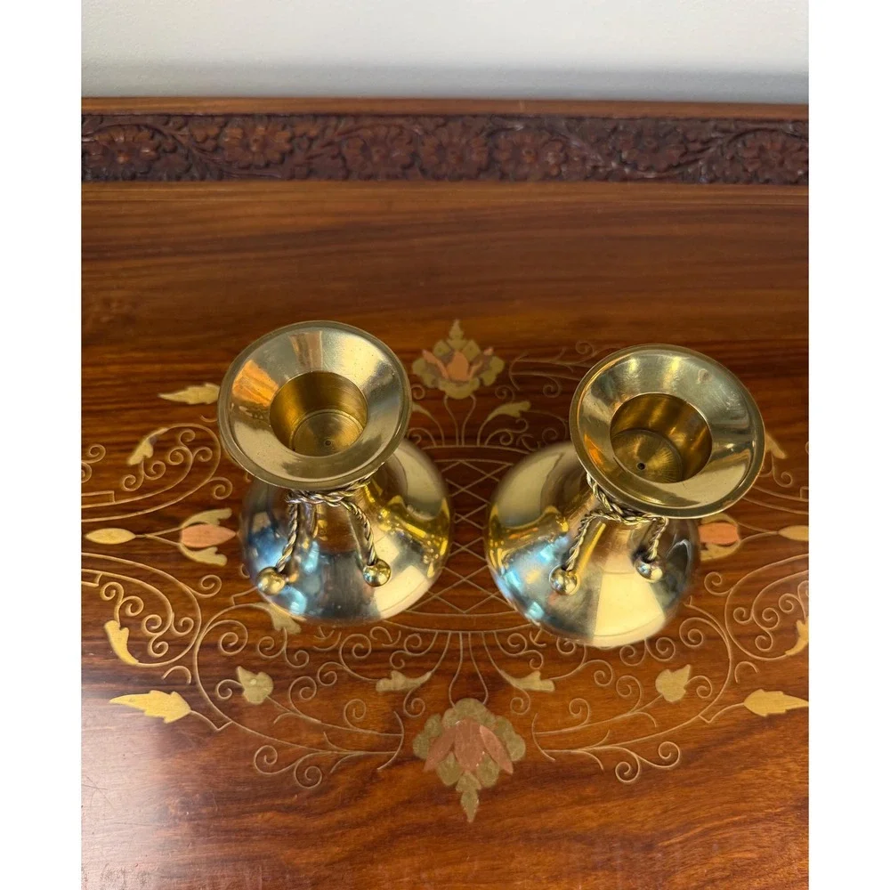 Vintage Brass Candlestick Pair • Tassel Taper Candle Holders